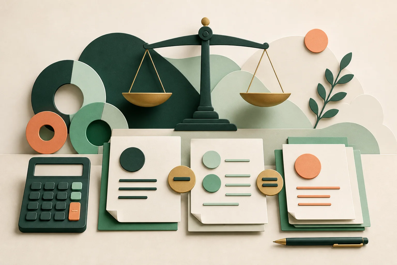 Illustration af skatteberegning, balance og progressive skattetrin